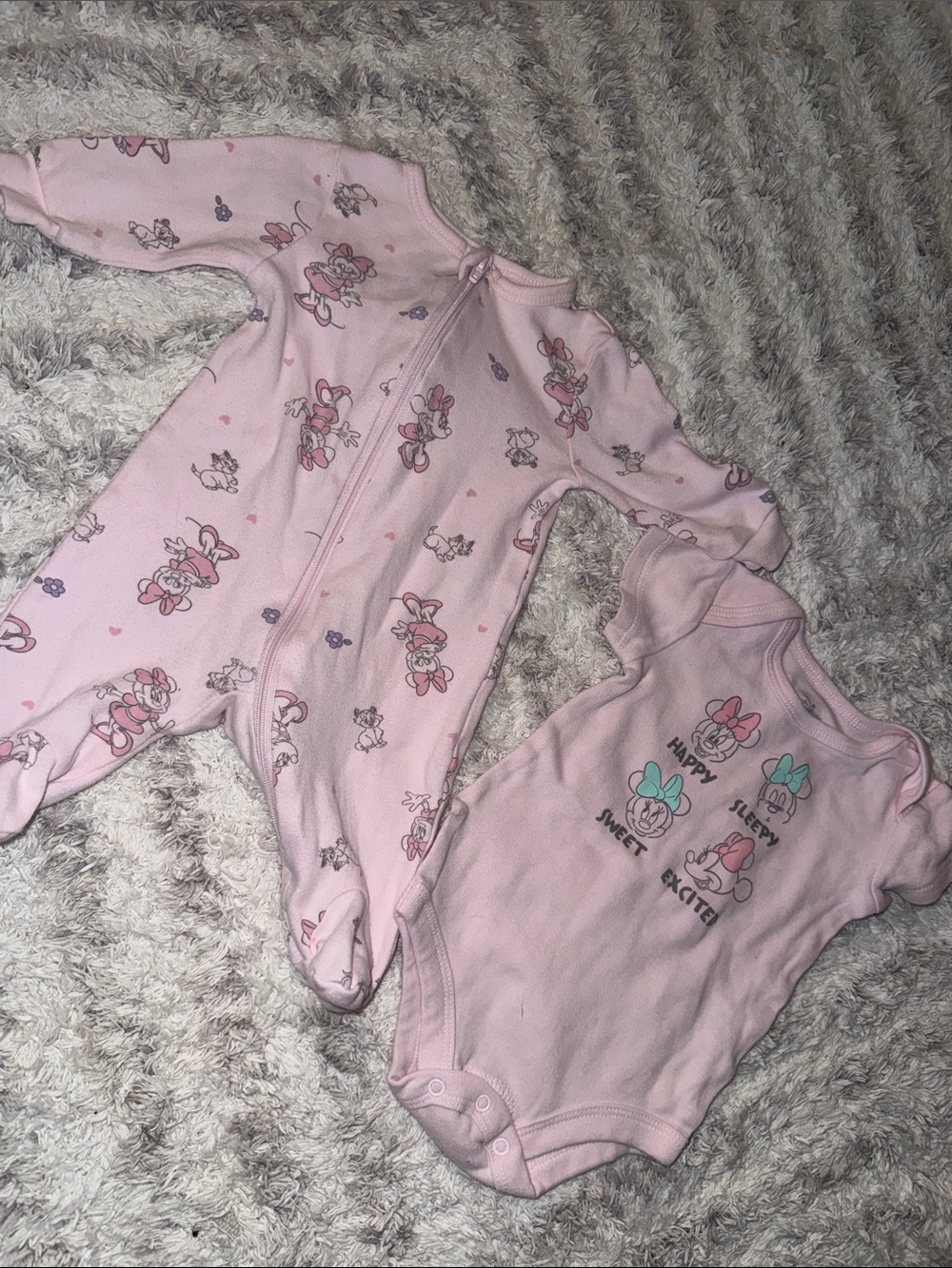 0/3m Pink Minnie Mouse Baby One-Piece Footed Sleeper and Bodysuit Set